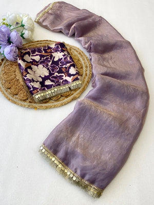 Peachmode Lavender Two Tone Satin Saree - Image 2