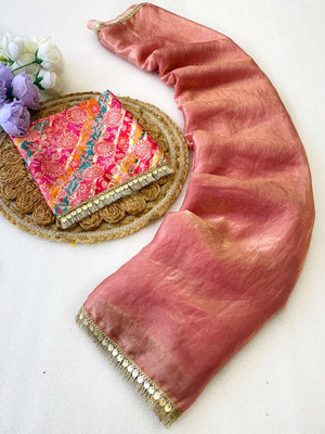 Peachmode Peach Two Tone Satin Saree - Image 2