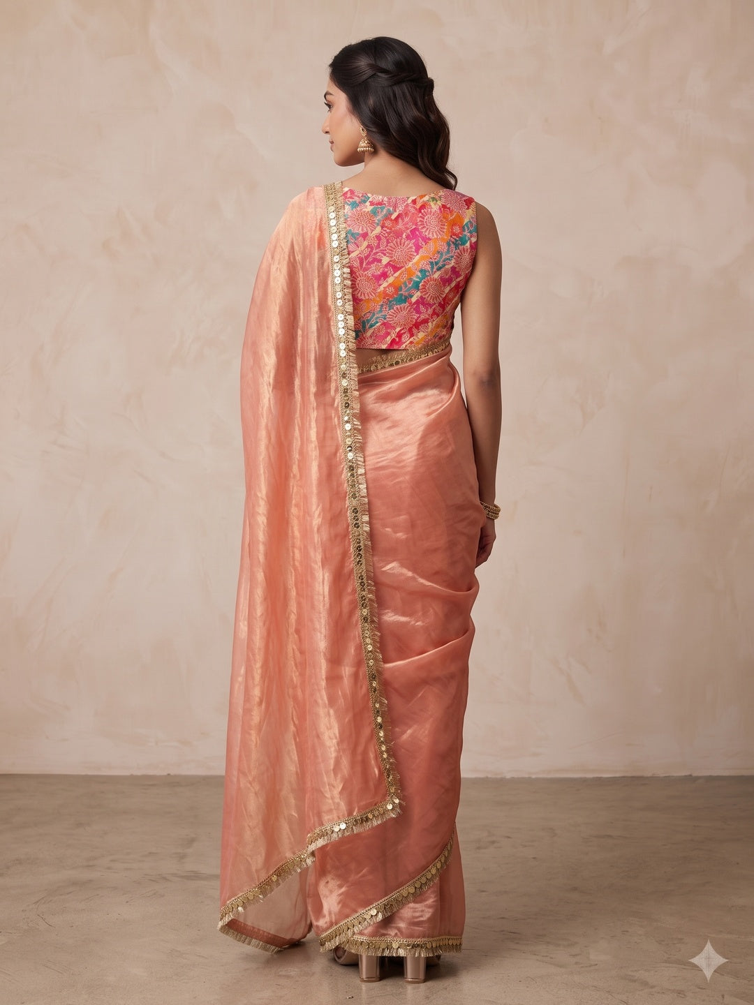 Peachmode Peach Two Tone Satin Saree - Image 5