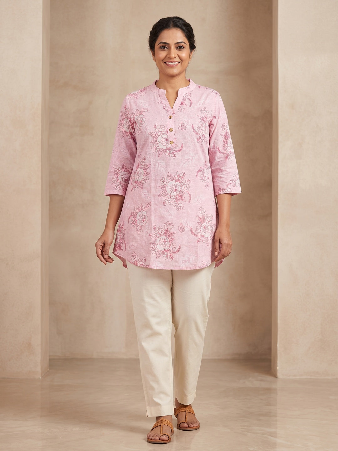 Pink Pure Cotton Floral Printed Top - Image 1