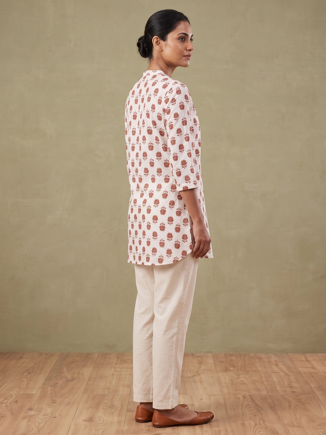 Rust and White Pure Cotton Floral Printed Top - Image 4