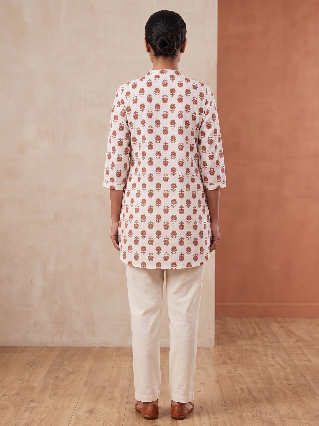 Rust and White Pure Cotton Floral Printed Top - Image 5