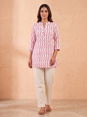 Rani Pink Pure Cotton Abstract Printed Top - Image 2
