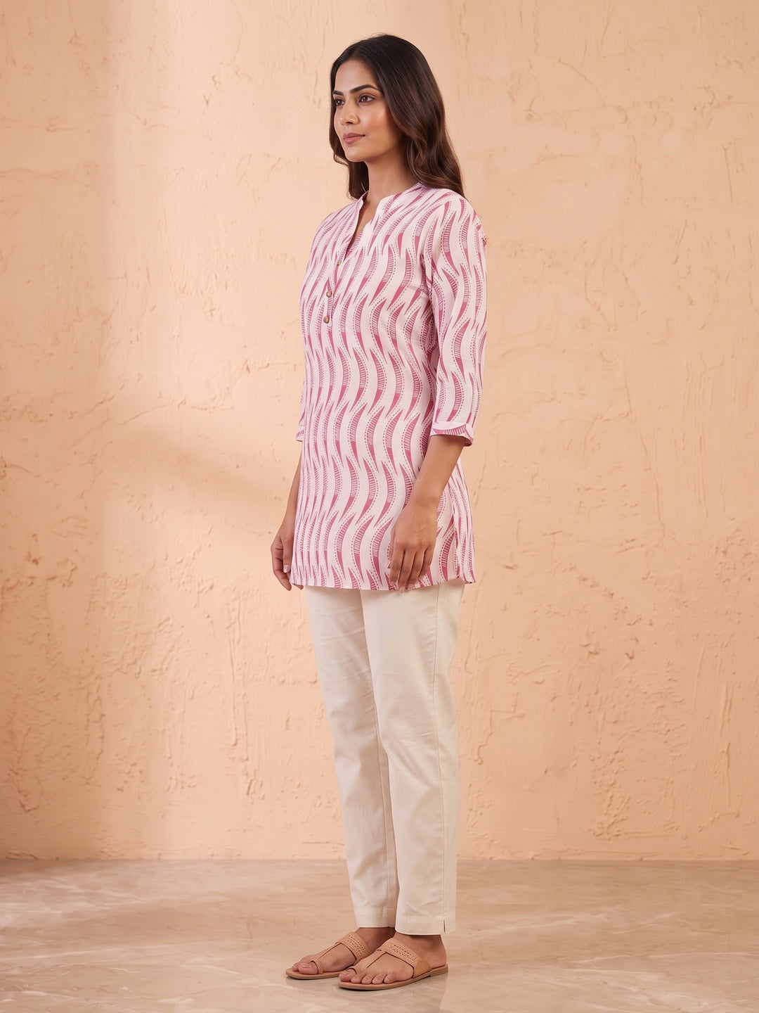 Rani Pink Pure Cotton Abstract Printed Top - Image 3