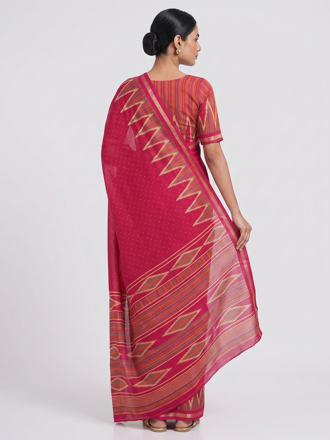 Festive Wear Pink Geometric Printed Tussar Silk Saree with Artistic Pattern - Image 2