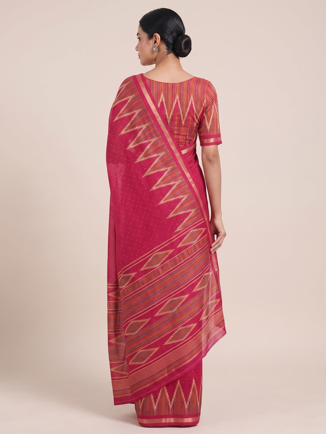 Festive Wear Pink Geometric Printed Tussar Silk Saree with Artistic Pattern - Image 5