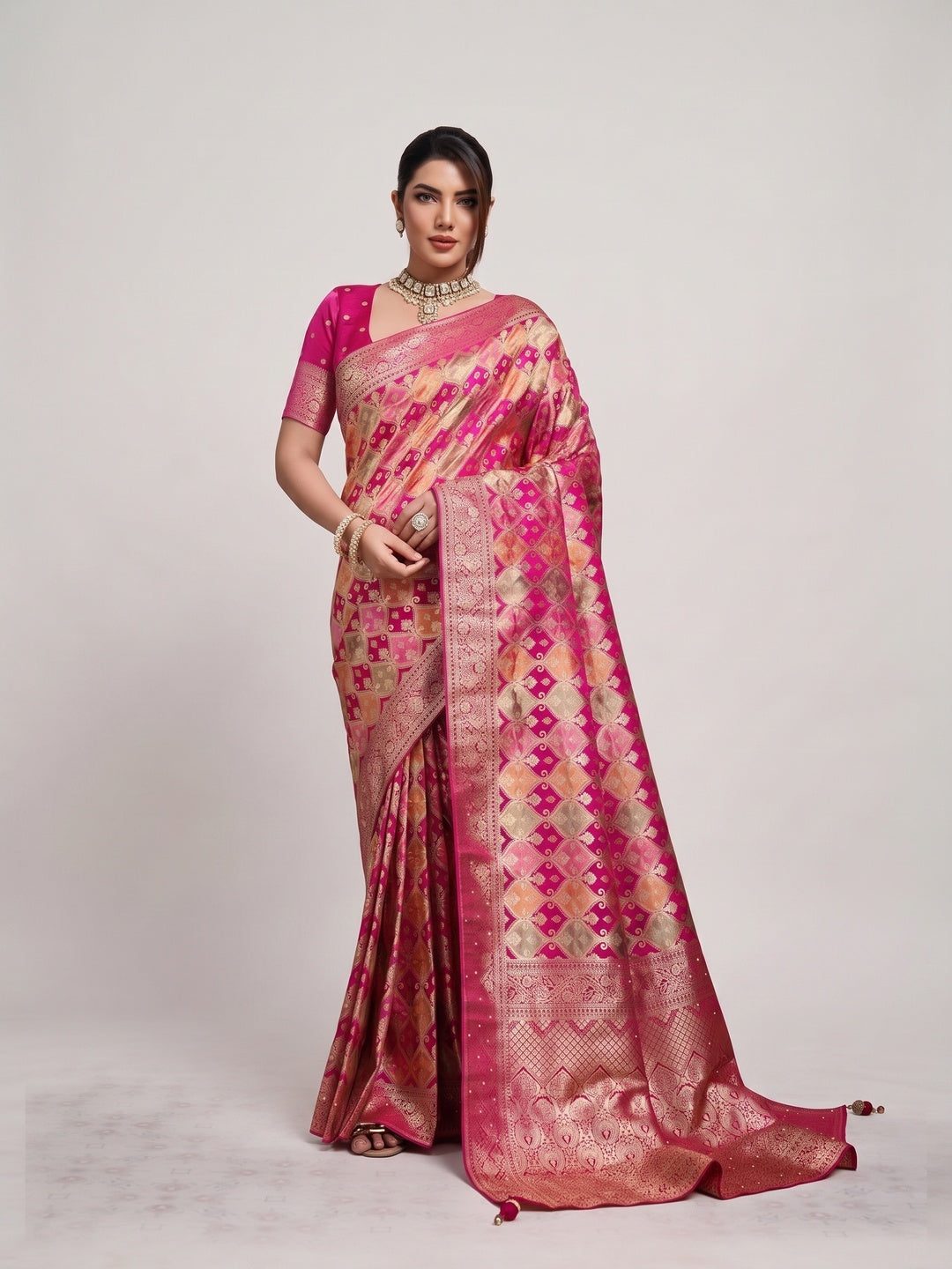 Peachmode Pink Satin Saree - Image 2