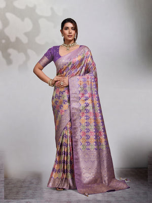 Peachmode Purple Satin Saree - Image 1