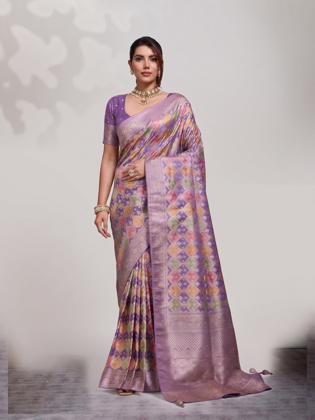 Peachmode Purple Satin Saree - Image 2