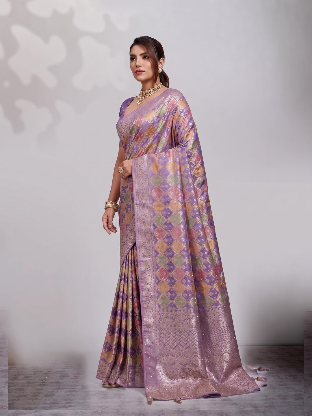Peachmode Purple Satin Saree - Image 4