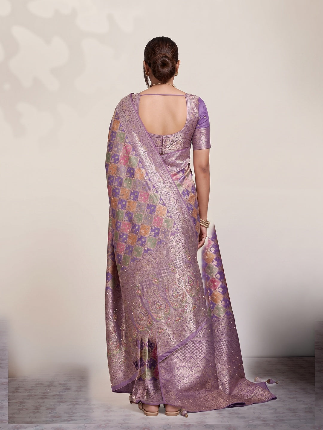 Peachmode Purple Satin Saree - Image 5