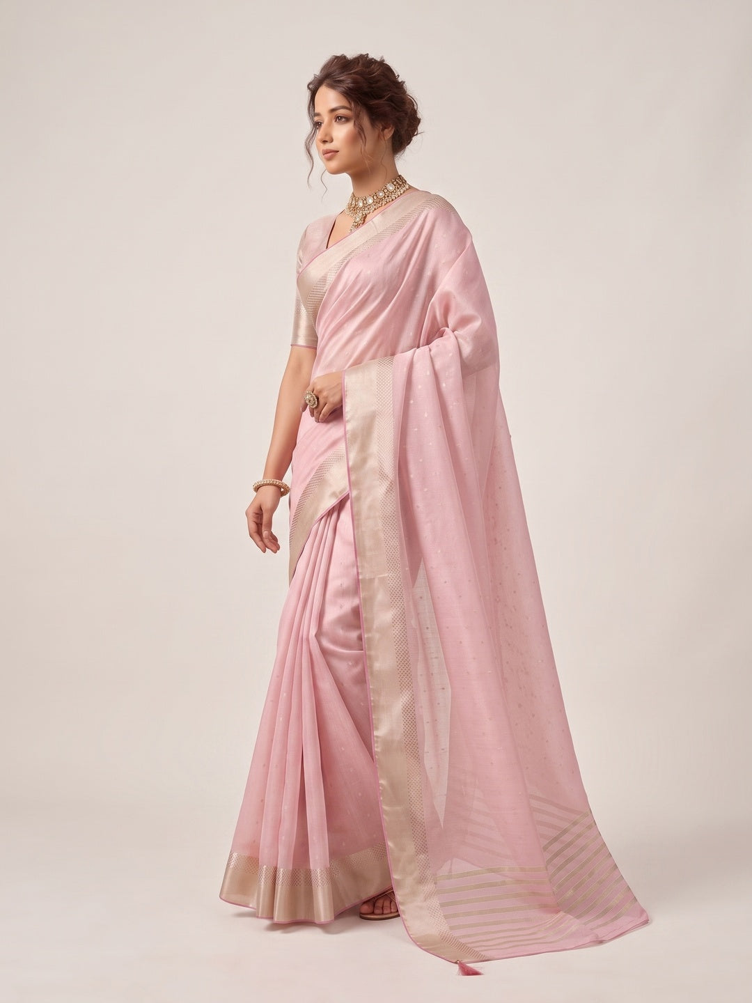 Peachmode Pink Linen Saree - Image 3