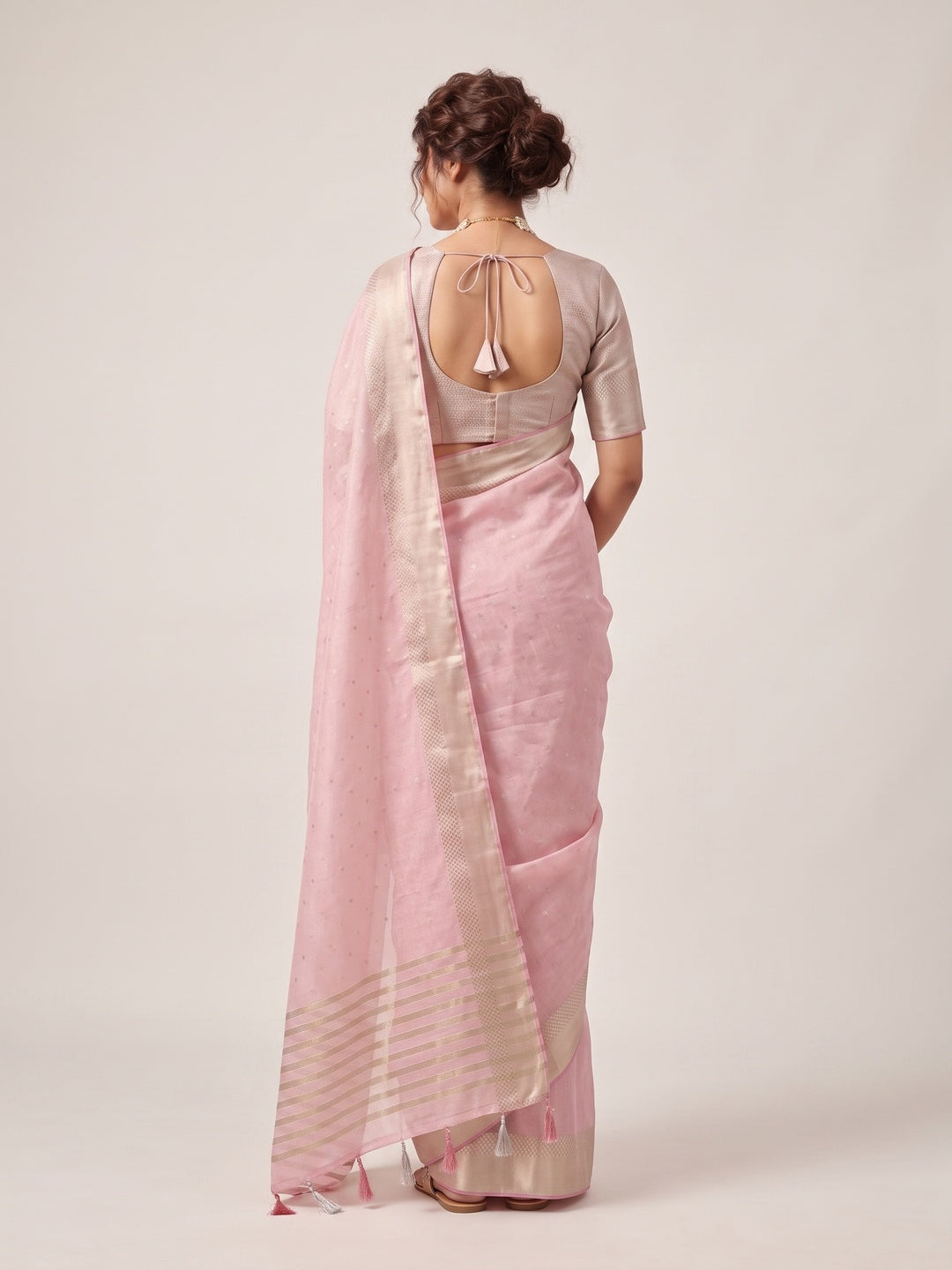 Peachmode Pink Linen Saree - Image 5