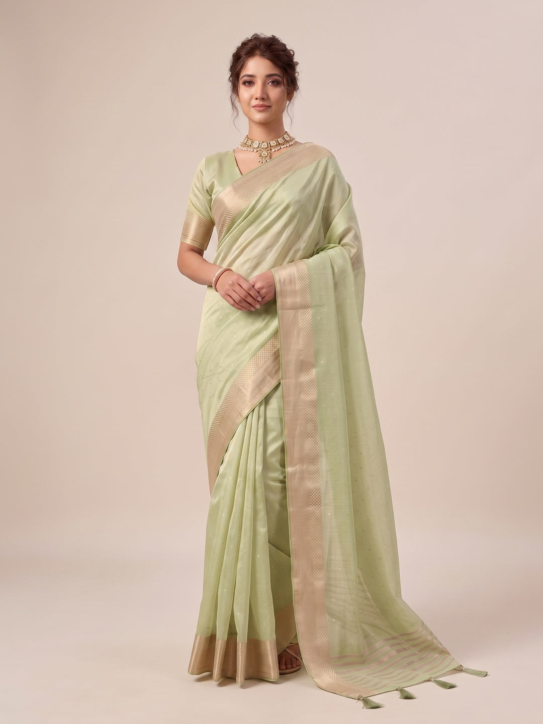Peachmode Green Linen Saree - Image 2