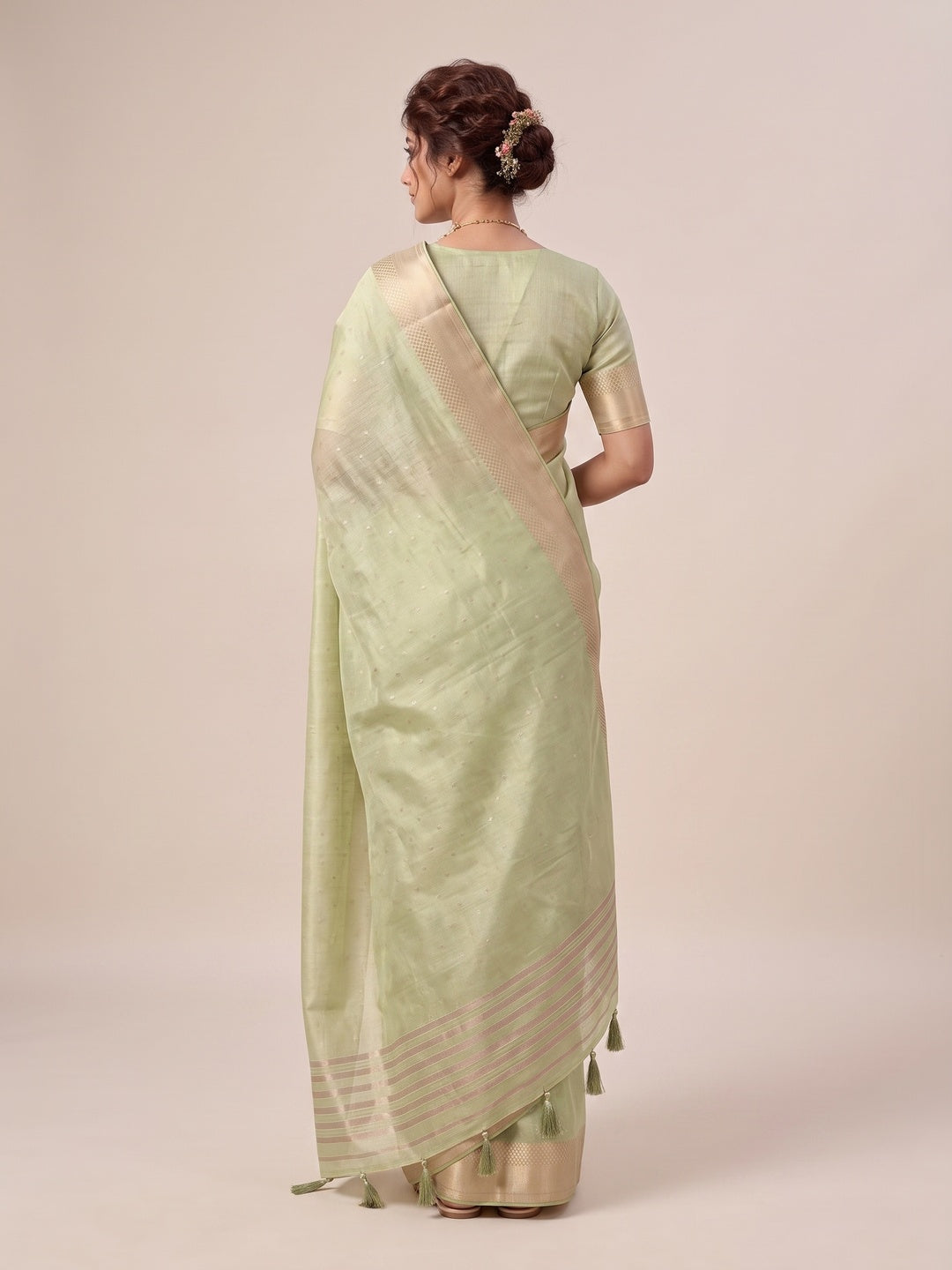 Peachmode Green Linen Saree - Image 5