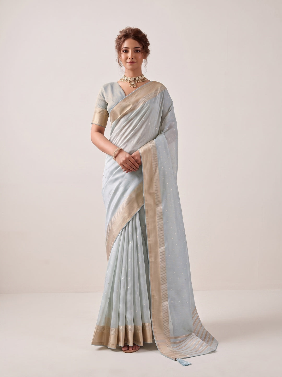 Peachmode Blue Linen Saree - Image 2