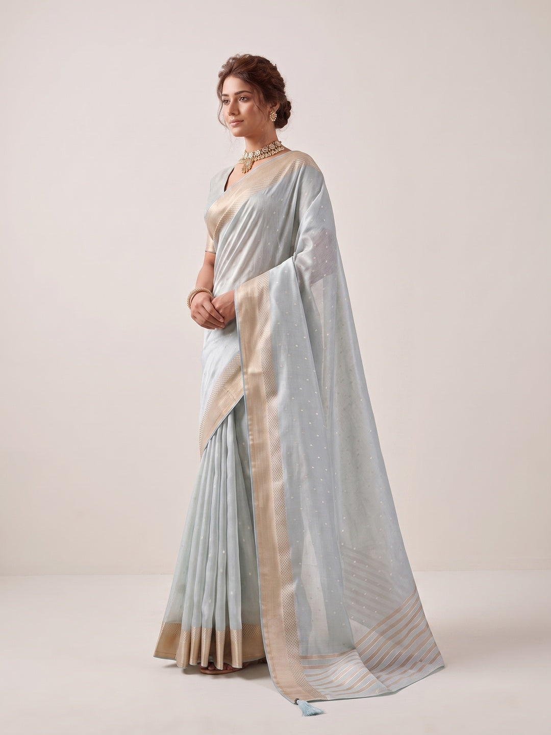 Peachmode Blue Linen Saree - Image 3