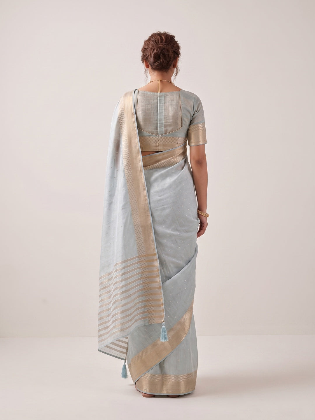 Peachmode Blue Linen Saree - Image 5
