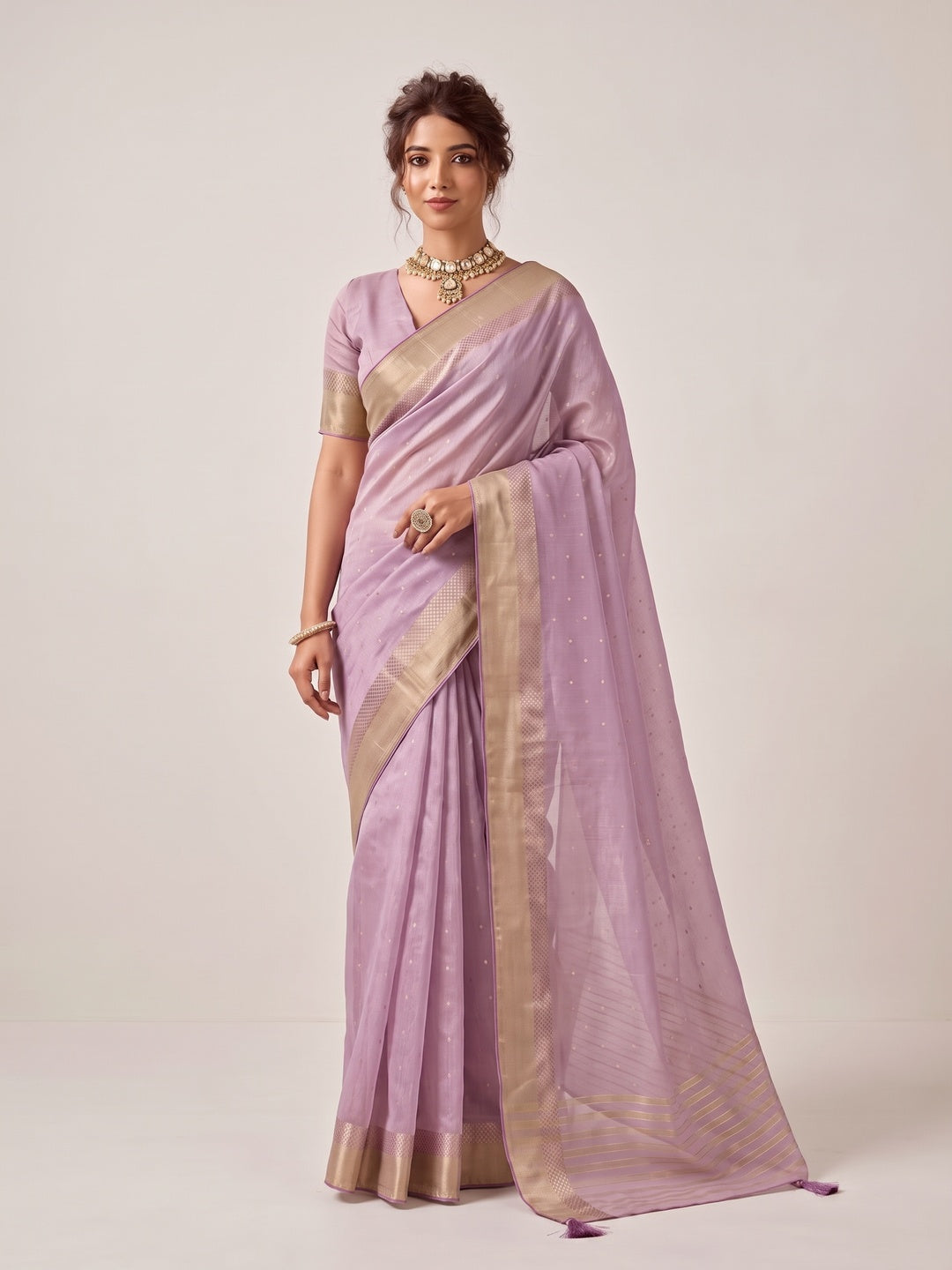 Peachmode Lavender Linen Saree - Image 2