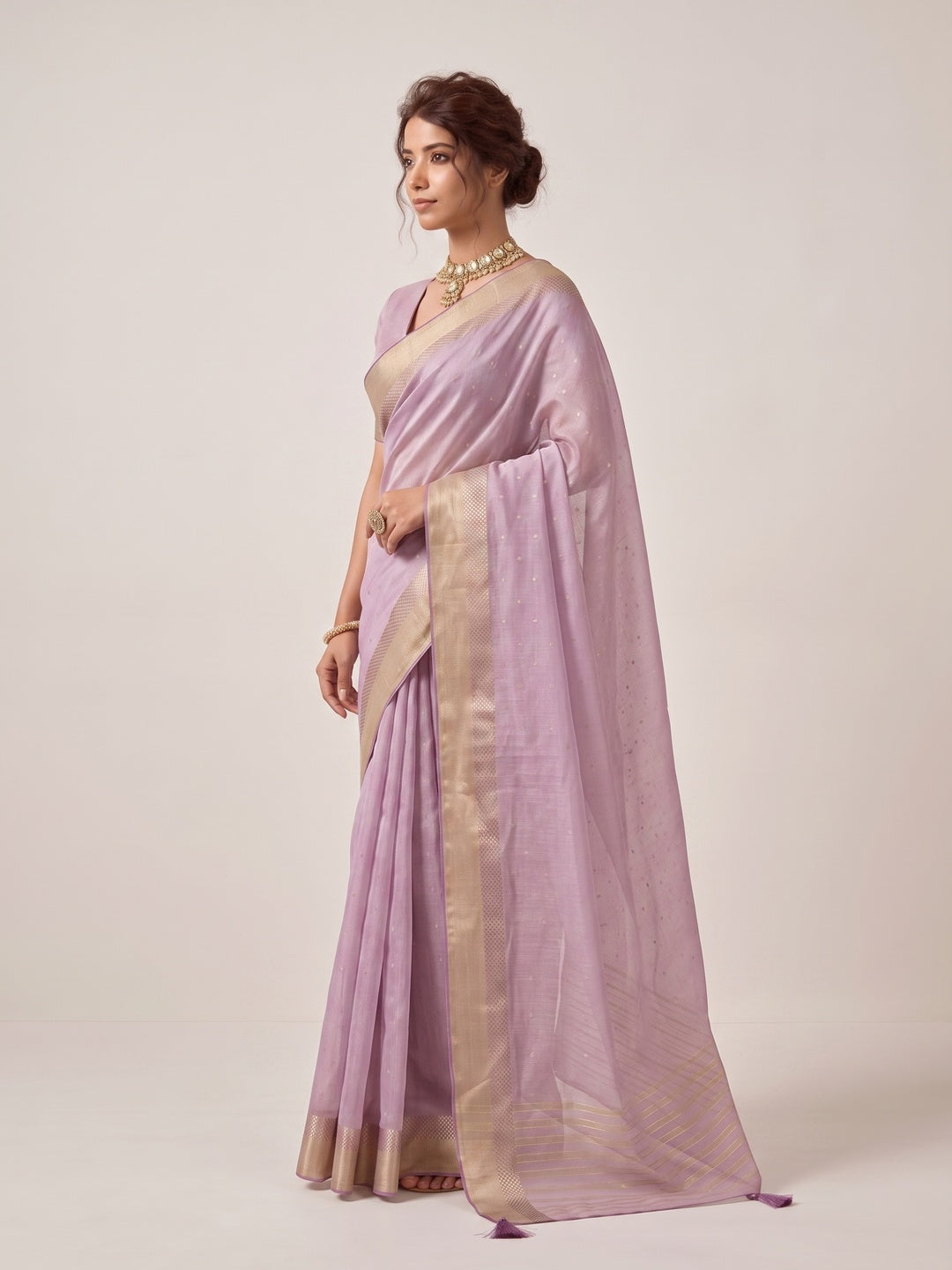 Peachmode Lavender Linen Saree - Image 3
