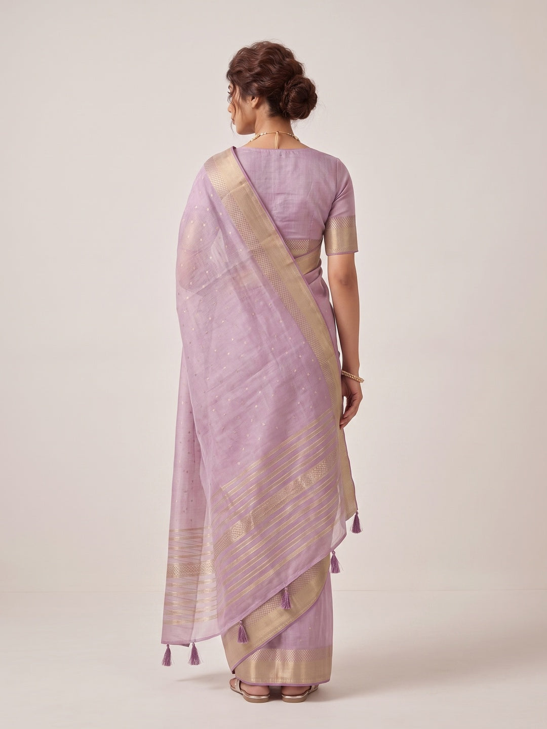 Peachmode Lavender Linen Saree - Image 5