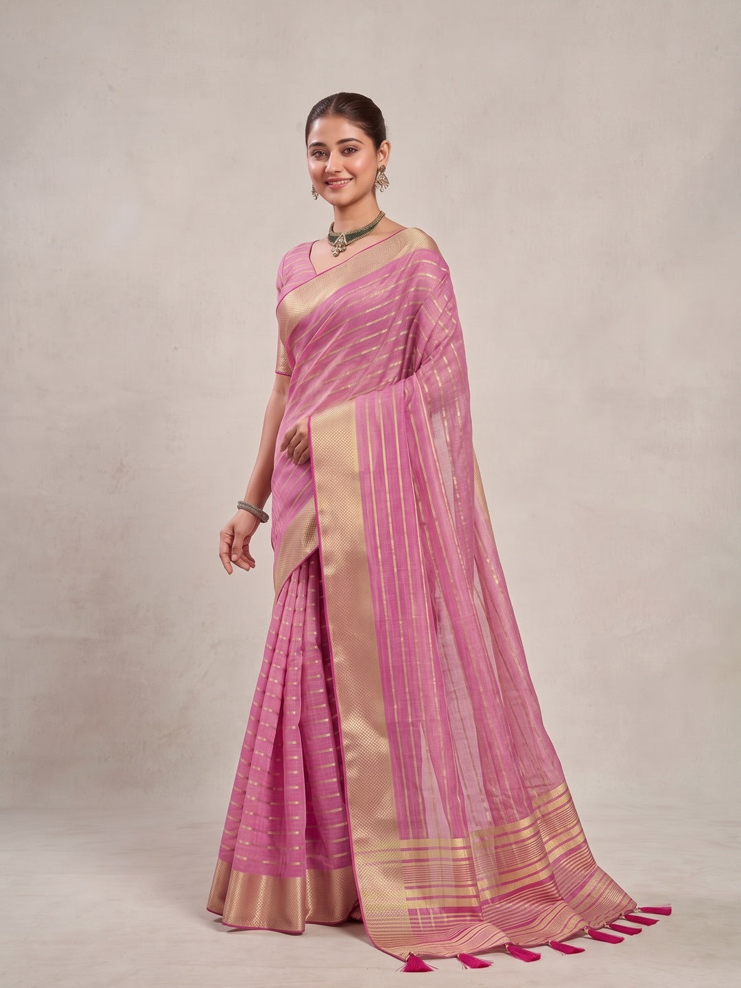 Peachmode Pink Cotton Blend Saree - Image 3