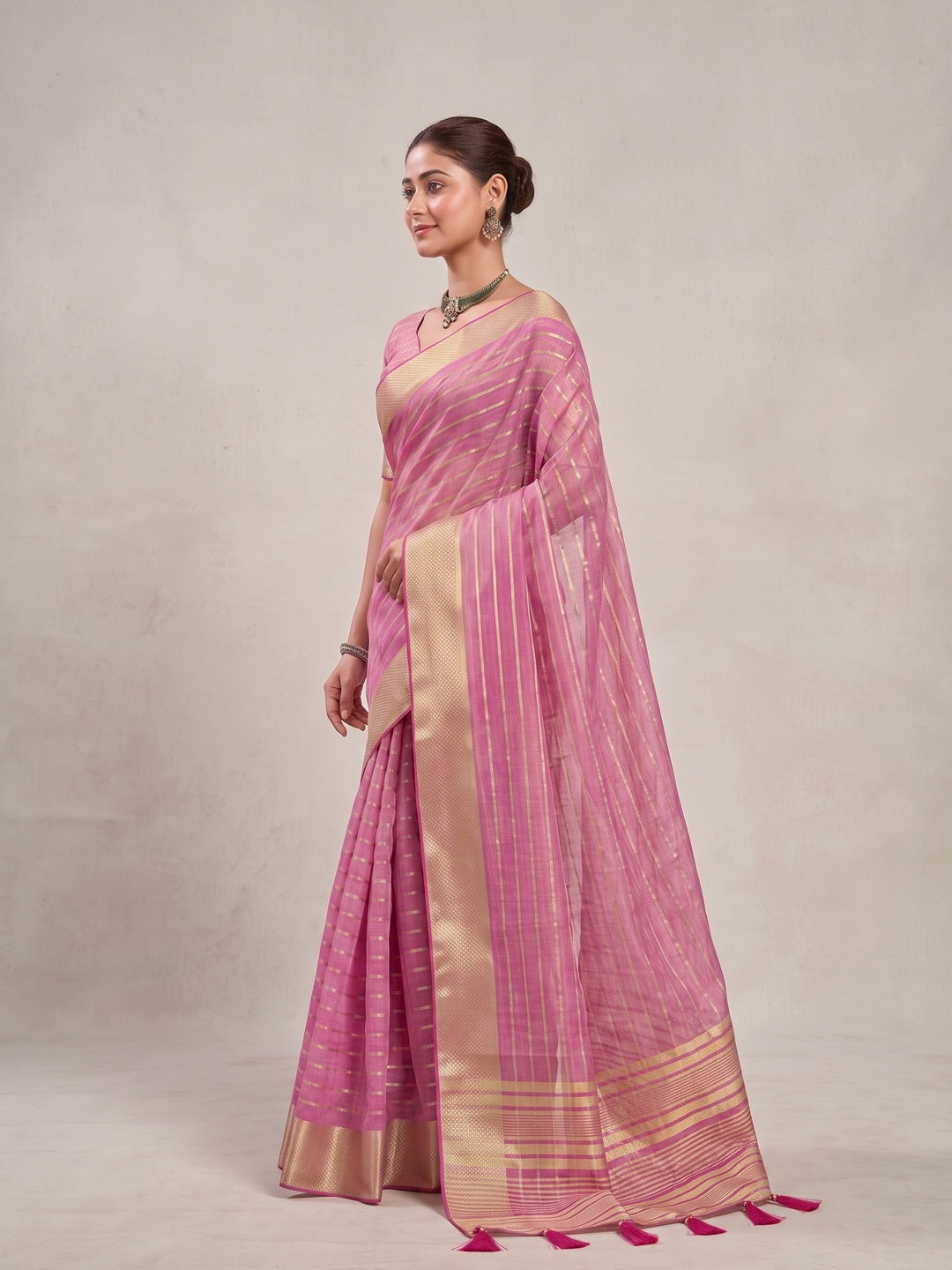 Peachmode Pink Cotton Blend Saree - Image 4