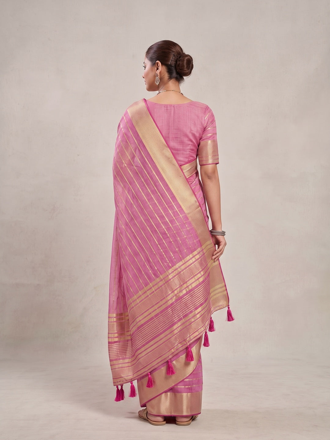 Peachmode Pink Cotton Blend Saree - Image 5