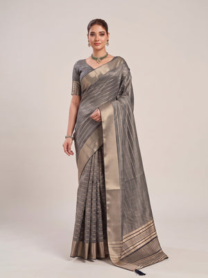 Peachmode Grey Cotton Blend Saree - Image 2