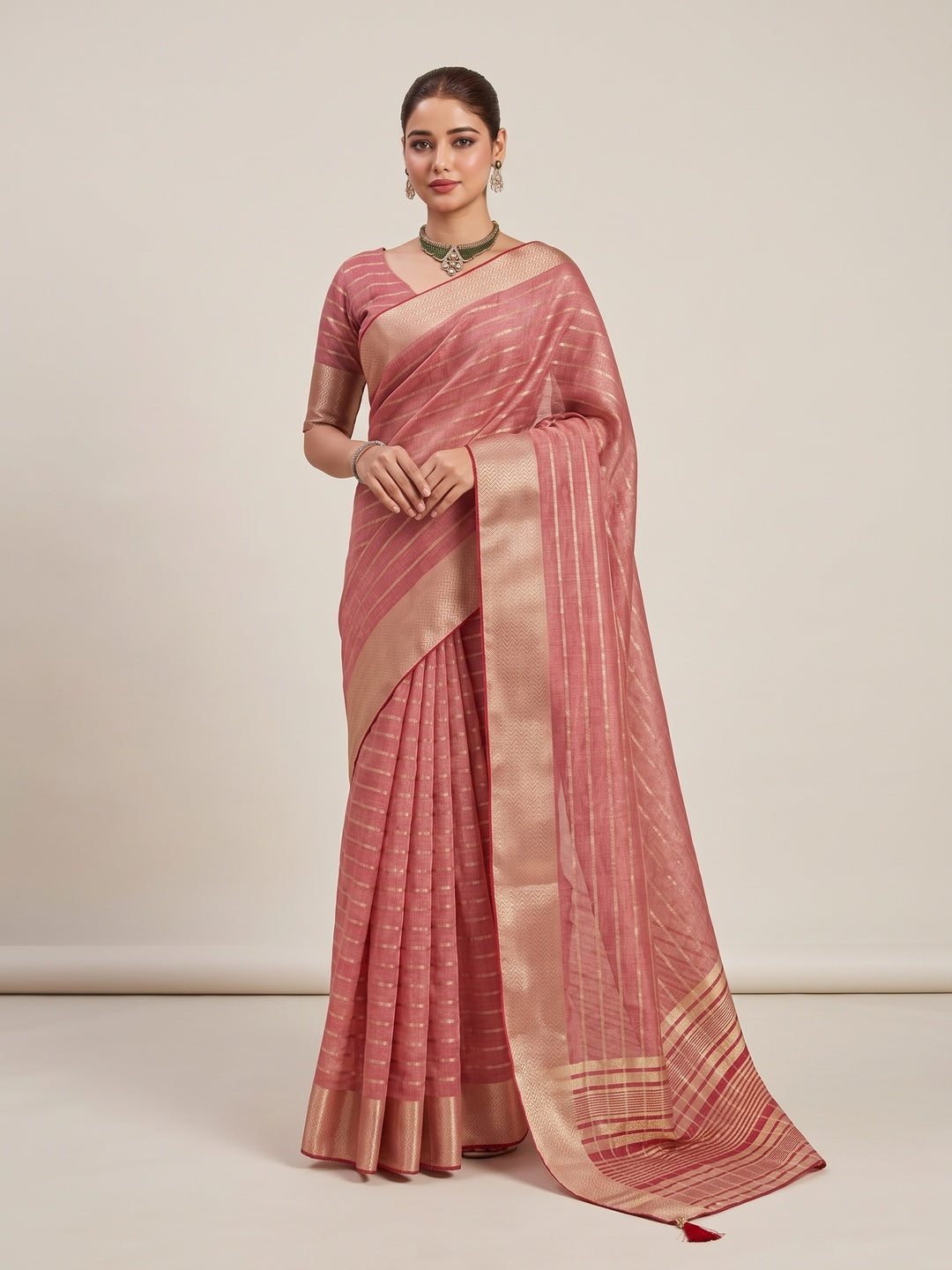 Peachmode Peach Cotton Blend Saree - Image 1