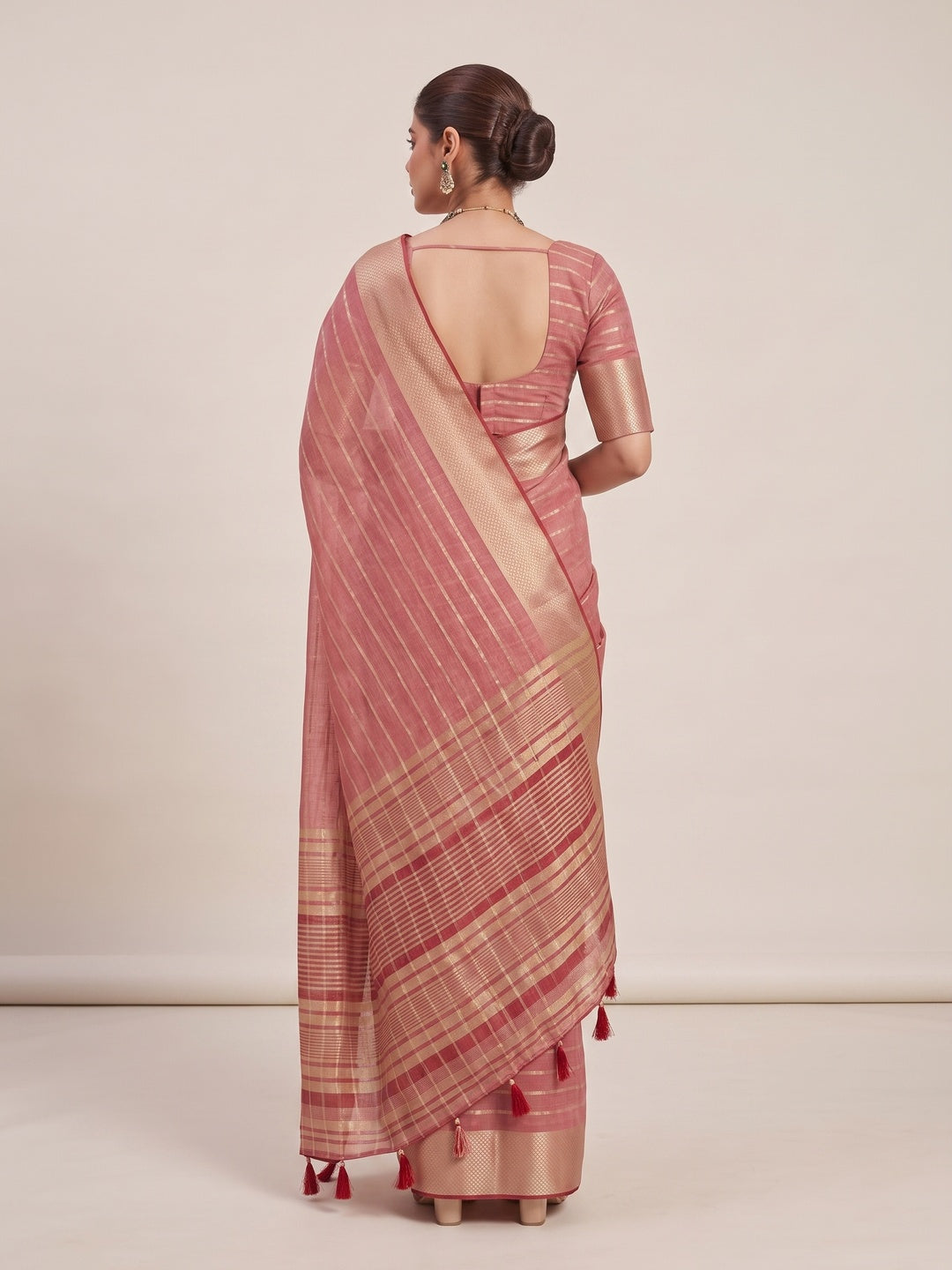 Peachmode Peach Cotton Blend Saree - Image 5