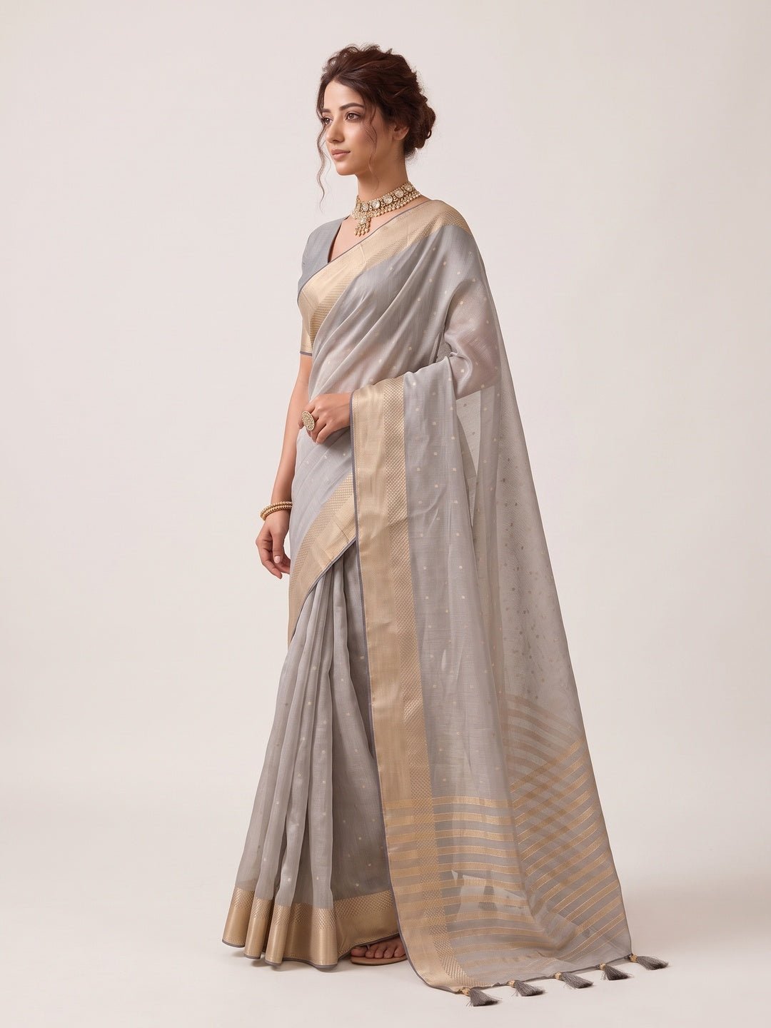 Peachmode Grey Linen Saree - Image 3