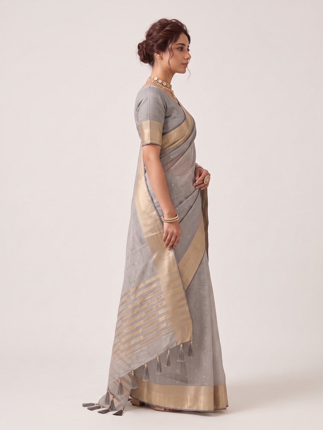 Peachmode Grey Linen Saree - Image 4