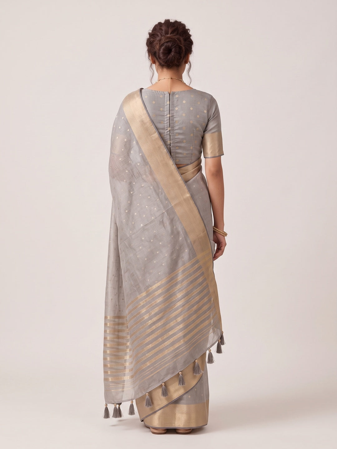 Peachmode Grey Linen Saree - Image 5