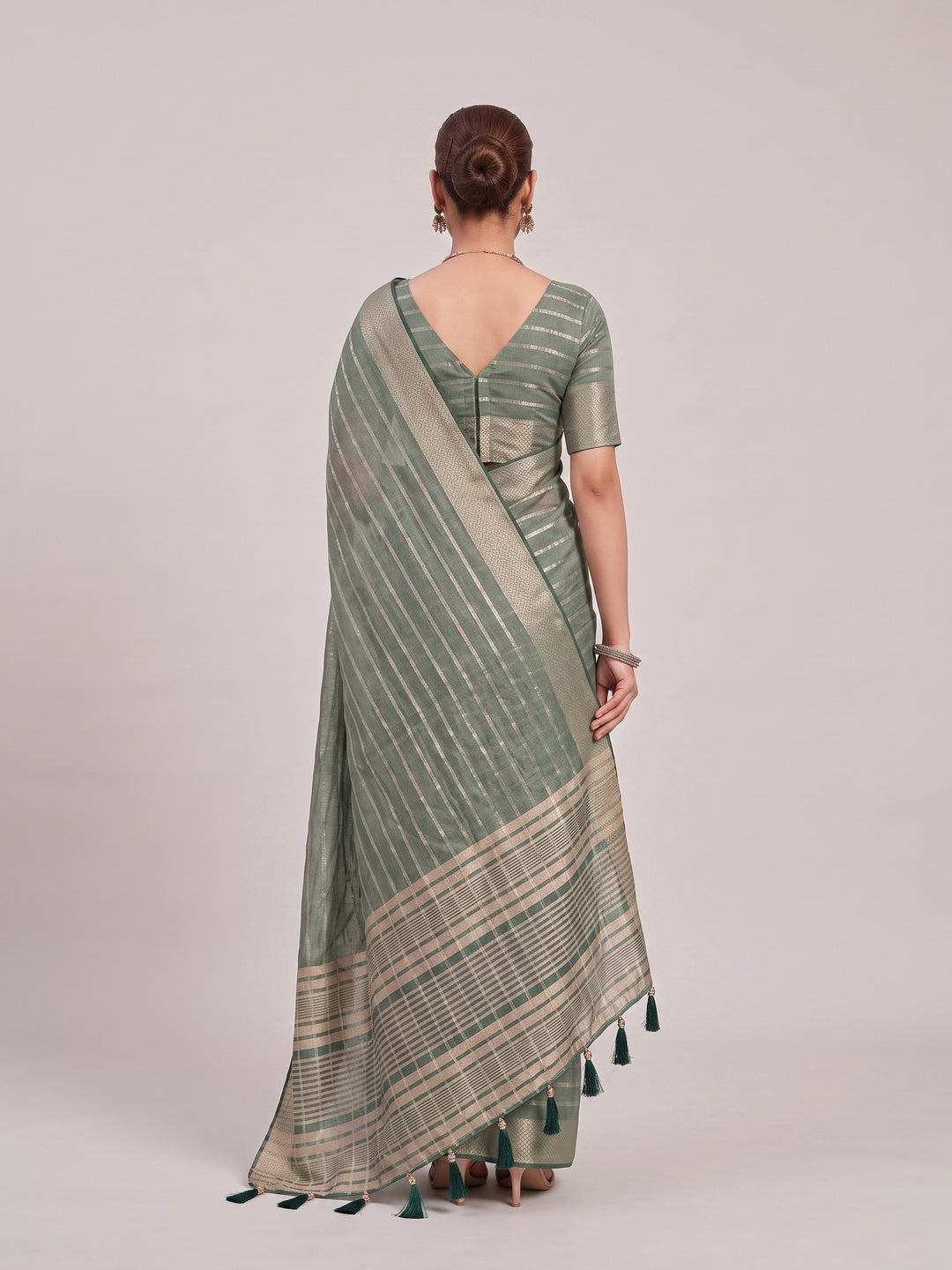 Peachmode Green Cotton Blend Saree - Image 5