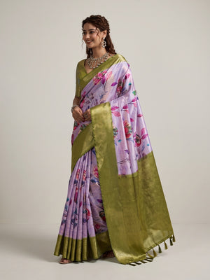 Peachmode Lavender Silk Blend Saree - Image 1
