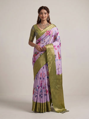 Peachmode Lavender Silk Blend Saree - Image 2