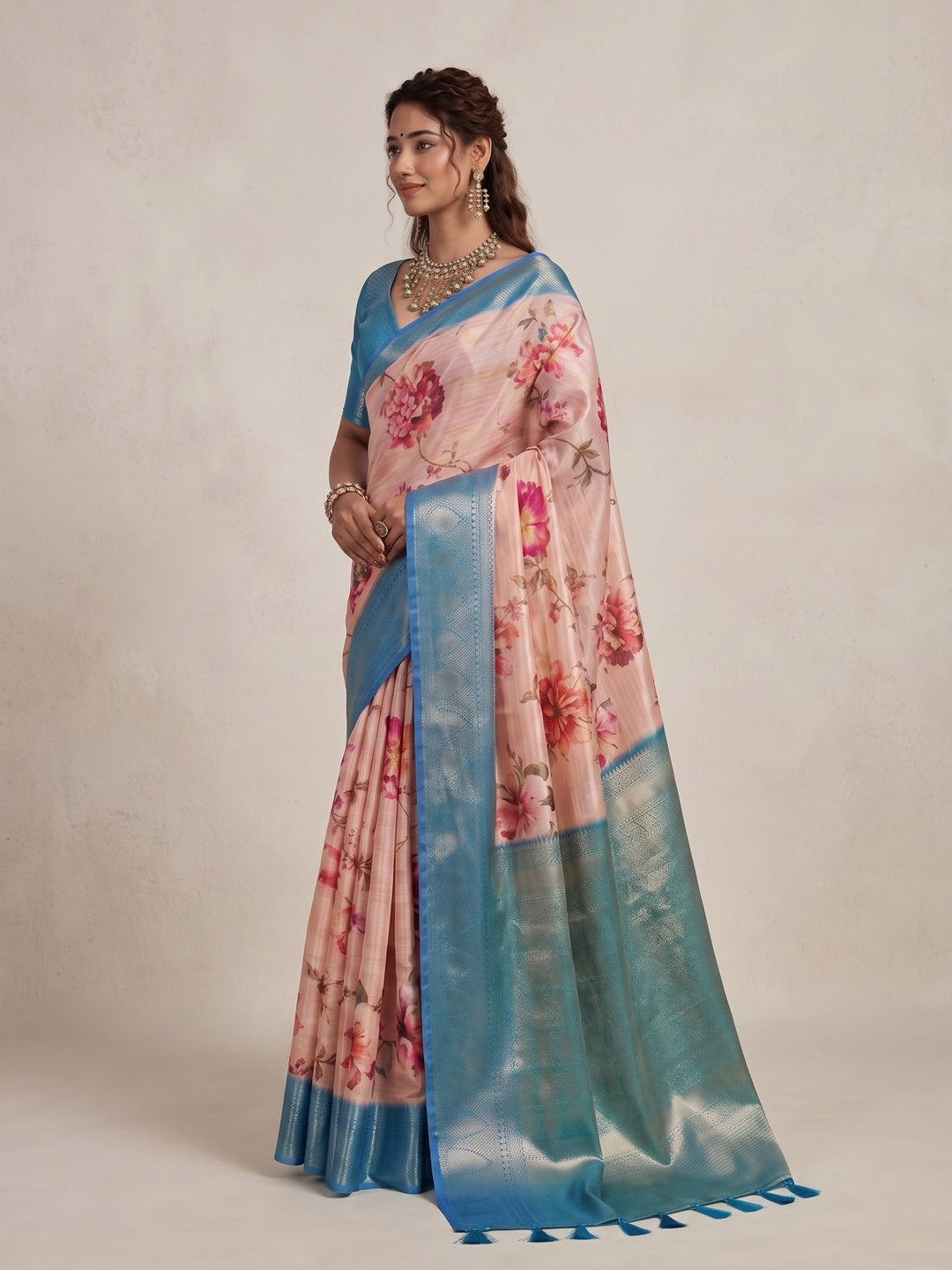 Peachmode Peach Silk Blend Saree - Image 3