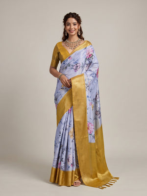 Peachmode Lavender Silk Blend Saree - Image 1