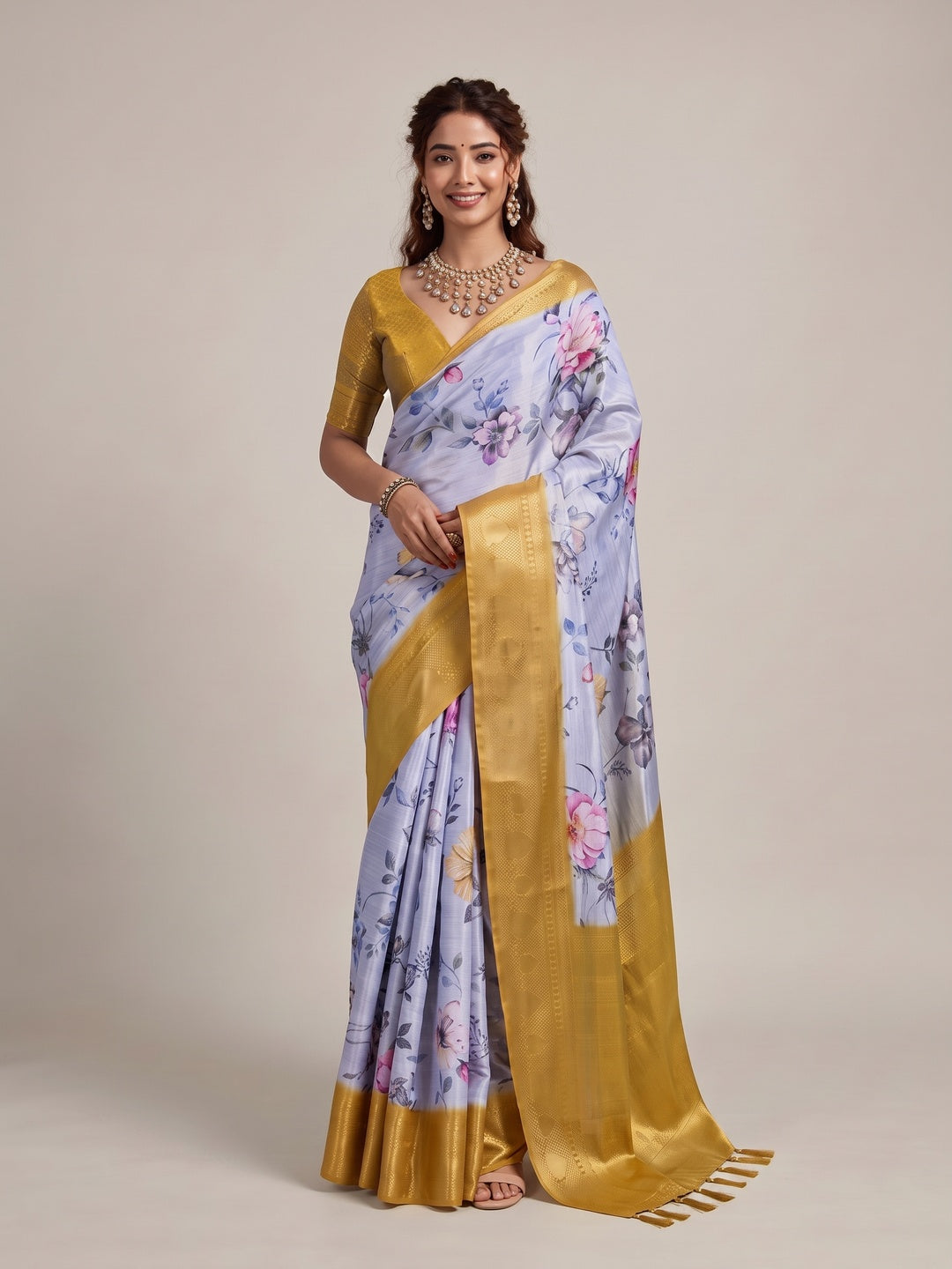 Peachmode Lavender Silk Blend Saree - Image 2