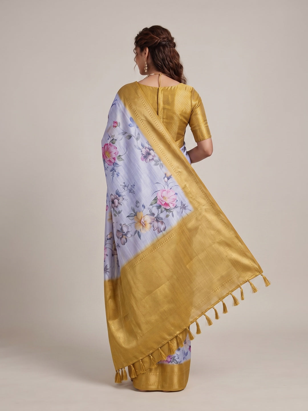 Peachmode Lavender Silk Blend Saree - Image 5