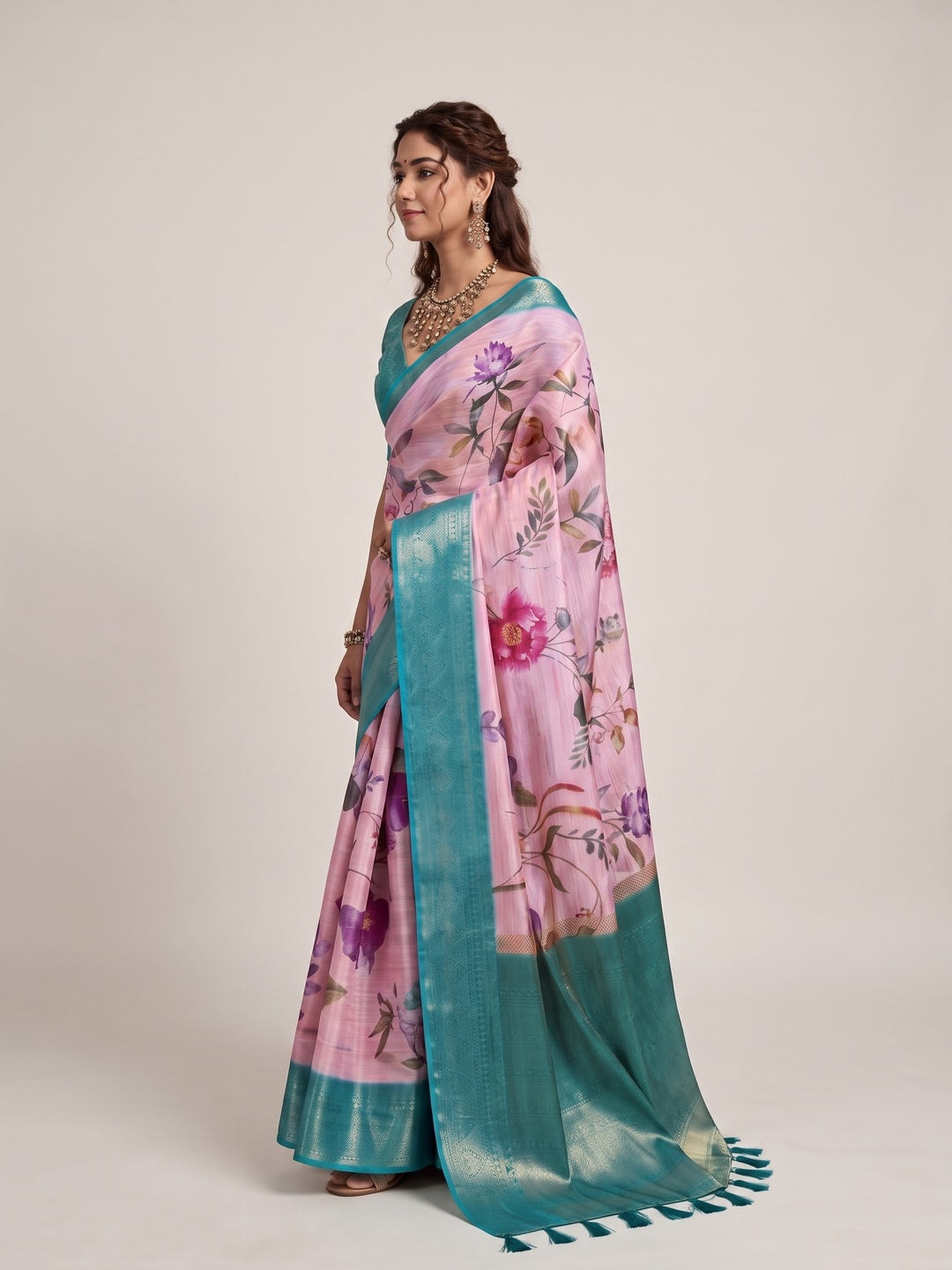 Peachmode Pink Silk Blend Saree - Image 3