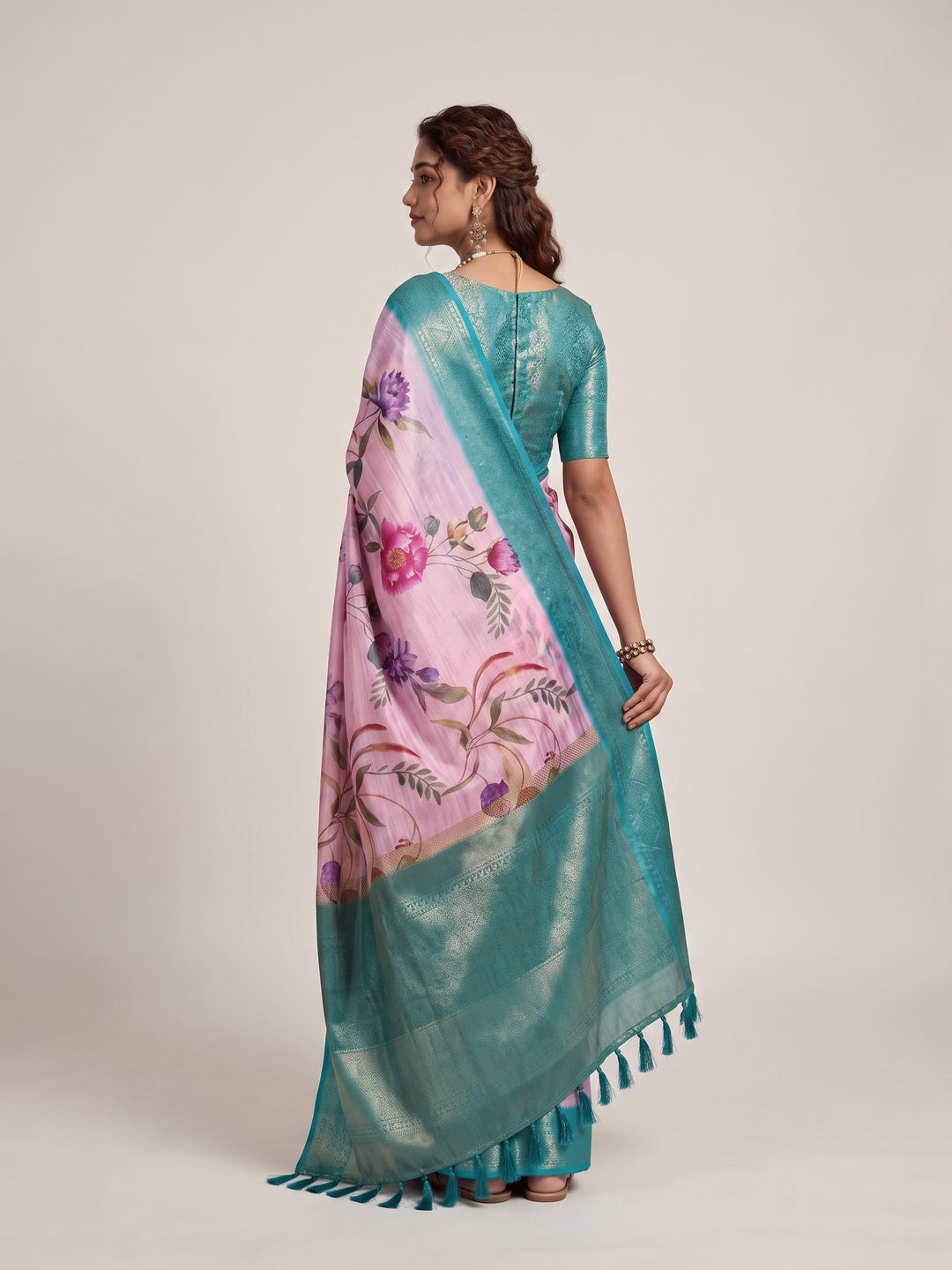 Peachmode Pink Silk Blend Saree - Image 4
