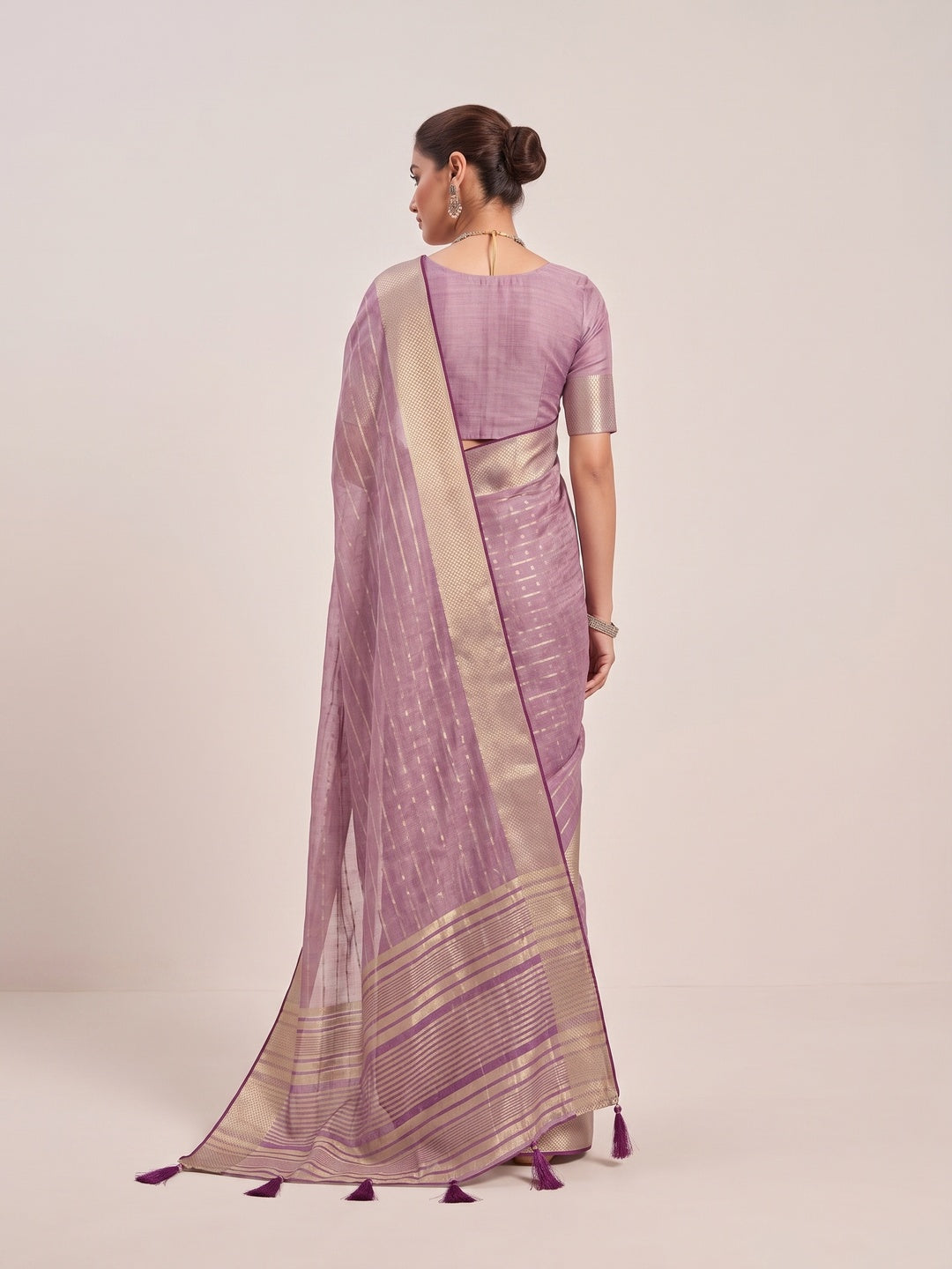 Peachmode Lavender Cotton Blend Saree - Image 5