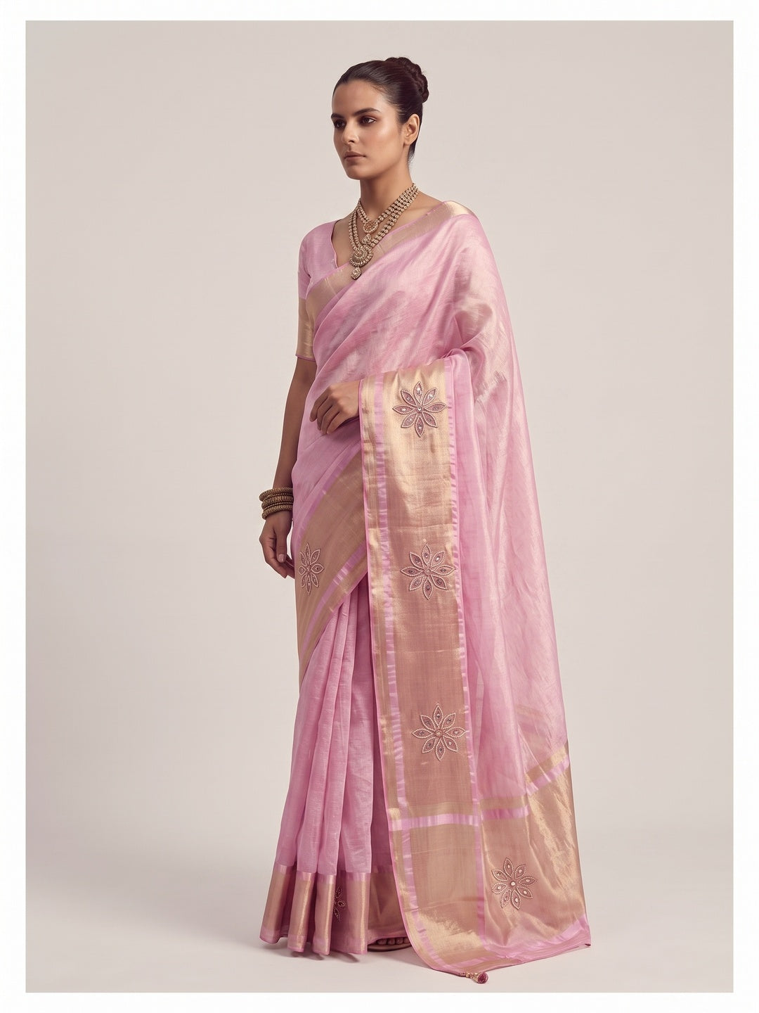 Peachmode Pink Cotton Blend Saree - Image 3