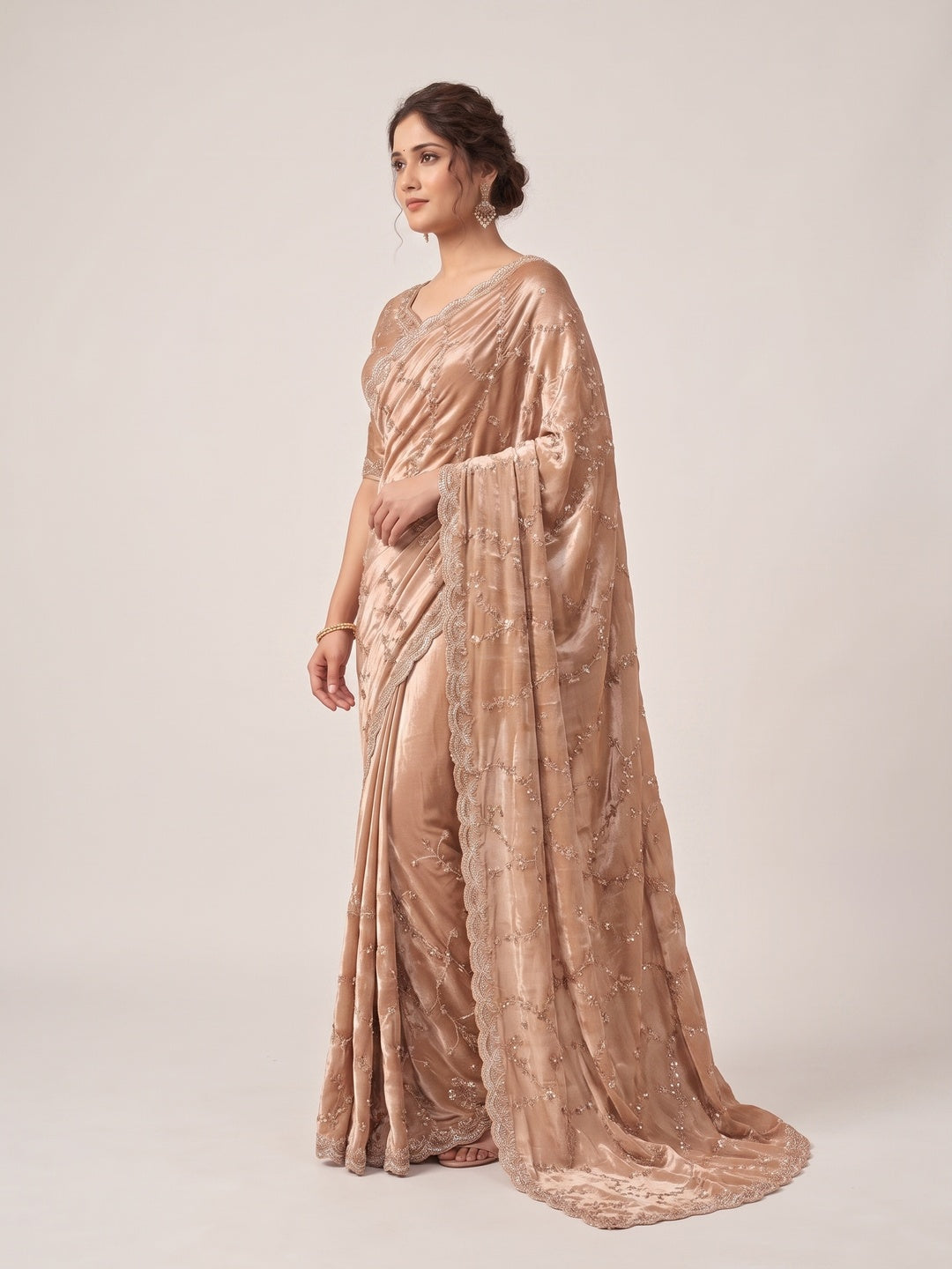 Peachmode Peach Satin Saree - Image 4
