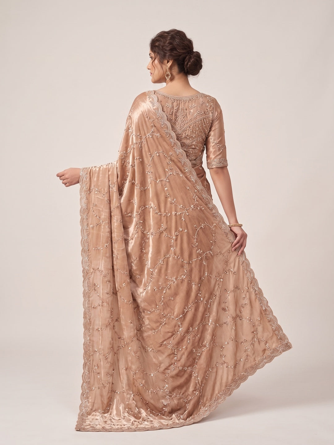 Peachmode Peach Satin Saree - Image 5