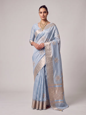 Peachmode Blue Cotton Blend Saree - Image 2