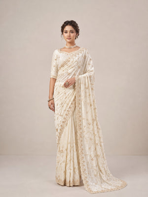 Peachmode Cream Satin Saree - Image 2