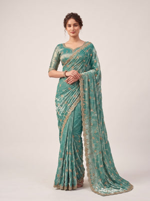 Peachmode Green Satin Saree - Image 2